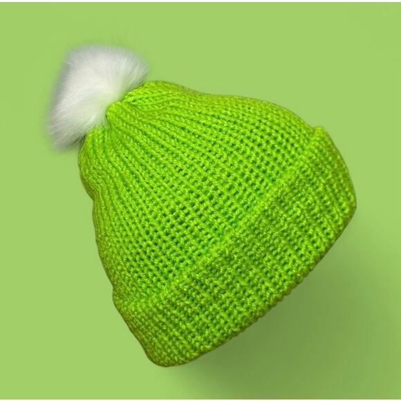 Beanie Hat Adult Green Cuff Boho Slouchy Knitted Winter Ski Handmade Unisex - Picture 1 of 8